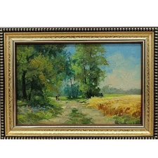 Summer nature Oil painting Original art Country Landscape meadow 4 x 6 in