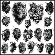 CHARLENT 18 Pcs Black Wild Animal Temporary Tattoos for Men Adults Realisti...