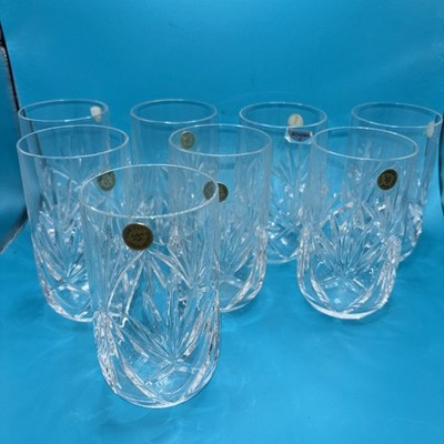 8 Czech Republic Starburst / Fan Bohemia Cut 24% Lead Crystal Juice Glasses NEW