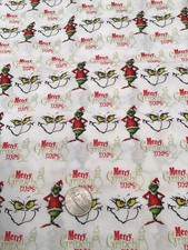 Custom Made 1/2 Yard, The Grinch Christmas Dr Seuss Cotton Fabric 18 x 56