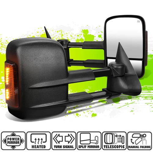 Powered Heated LED Smoked Turn Signal Towing Mirrors for Silverado Sierra 99-02