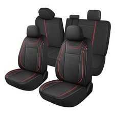 Luxury PU Leather Car Seat Covers,Waterproof Faux Leather Full Set Black/Red
