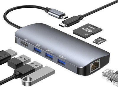 USB C Hub 8 in 1 Multiport Adapter 1000M LAN 4K HDMI 87W PD Dockingstation