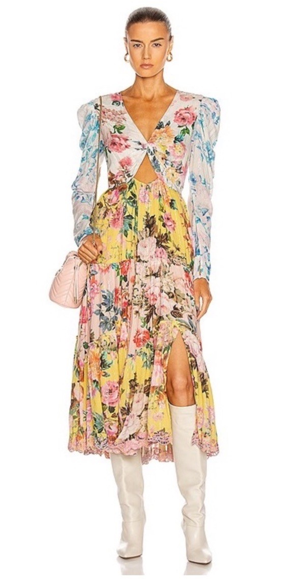 Hemant & Nandita Floral Fluer Fleur Cut Out Midi Dress XS $438