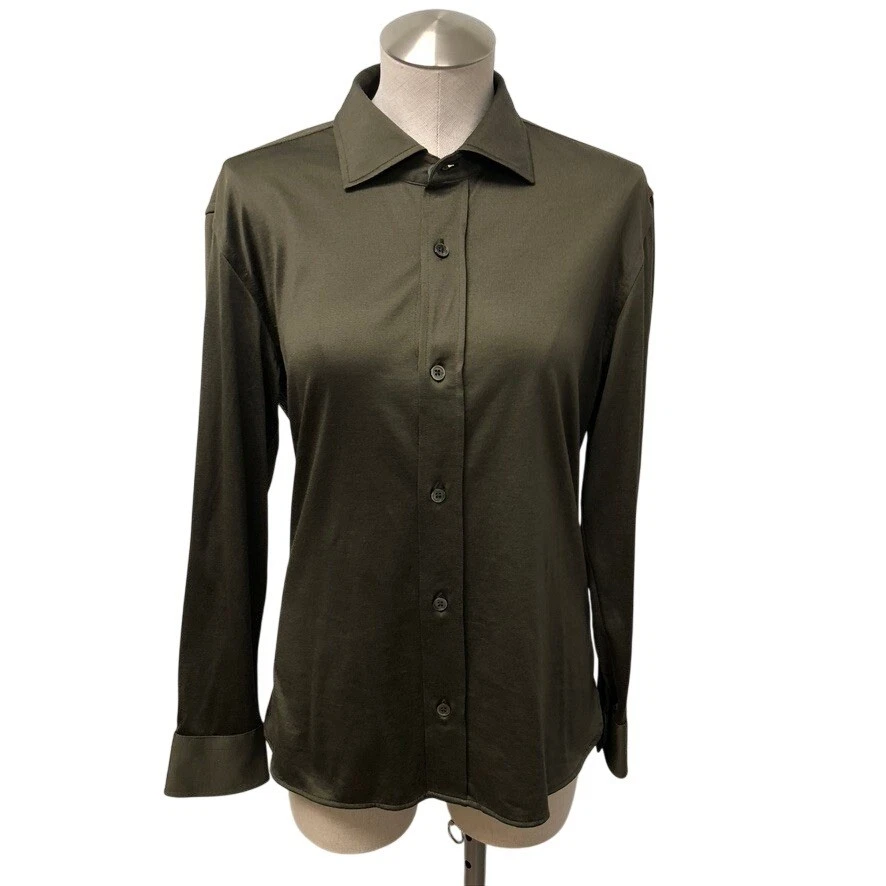 Tom Ford — Tom Ford Button Up Shirt Womens 48 14 Olive Green Triacetate Cotton Italy BT248