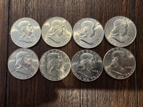 Lot of (8) Choice/Gem BU Franklin Half Dollars