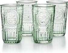Bormioli Rocco Romantic Cooler Drinking Glass, Set of 4, 16 oz - Pastel Green