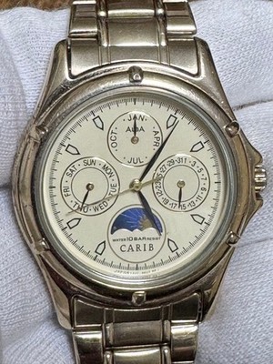 Working SEIKO ALBA CARIB Wristwatch Sun & Moon Day-Date 175