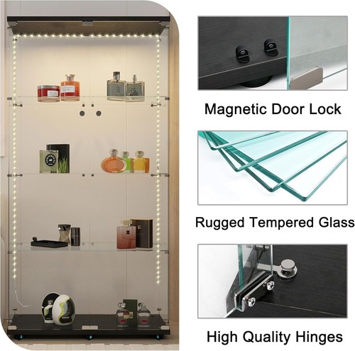 Floor Standing Curio Bookshelf W/door Glass Display Cabinet 4 Display Shelves - Picture 46 of 129