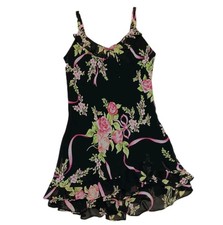 Vintage 90s Oscar de la Renta S Pink Label Ruffle Slip Dress Roses Sexy Romantic
