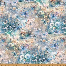 Wings Over Wildflowers By Hoffman Fabrics - Dusty Blue Meadows X5701-D7