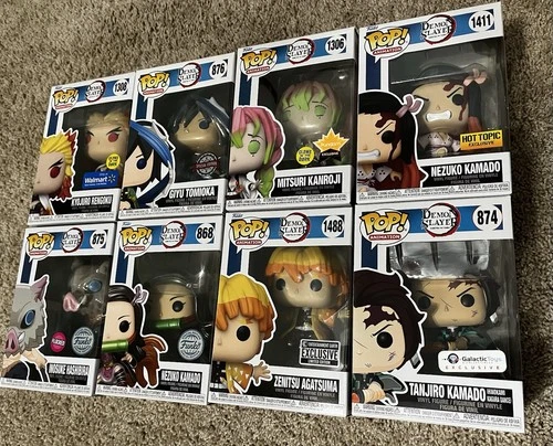 Funko Pop! Demon Slayer Lot of 8 Tanjiro Inosuke Zenitsu Nezuko w/ Exclusives