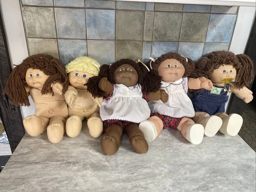 Lot of 5 Cabbage Patch Kids Dolls 1980s Need tLC Girls Paci AA Mix
