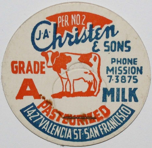 Vintage Milchflaschenverschluss J A CHRISTEN and SONS cow pic San Francisco California - Bild 2 von 3