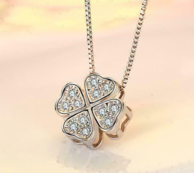 1 kt rundgeschliffener Moissanit vierblättriges Kleeblatt Anhänger Halskette 14 K Weißgold über