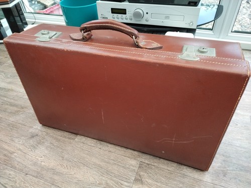 Vintage Large Pendragon Genuine Brown Leather Suitcase 1930s/ 40s - Picture 7 of 24
