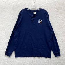 Vintage Disney Mickey Mouse Henley T-Shirt Large XL Mens Embroidered Long Sleeve