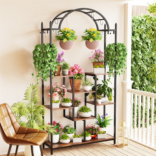 Soporte para plantas 5 estantes escalera para plantas estante para flores madera + metal soporte para flores - Imagen 9 de 17