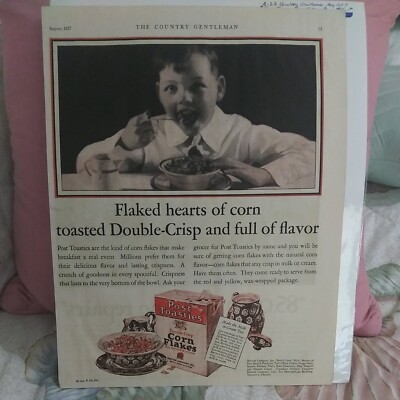 Antique 1927 POST TOASTIES Corn Flakes Kitchen Art Decor Print Ad Ephemera