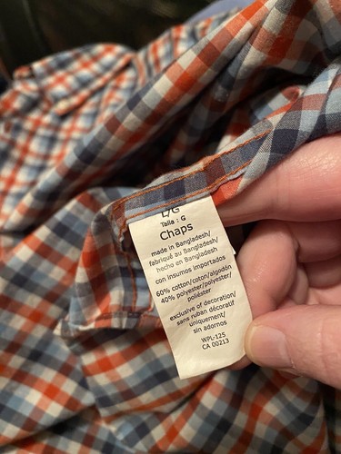 Chaps Button Down Shirt Mens Size L/G Easy Care Long Sleeve Red/Blue Checkered - Picture 8 of 10