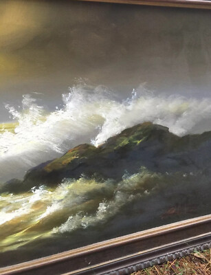 Huge Vintage Rick Gonzalez Signed Original Oil Painting Crashing