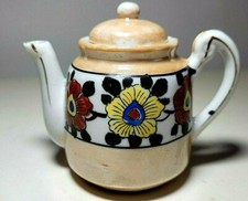 Peach Lustre Teapot Handpaintd Flowers JAPAN ART DECO Child Size Miniature-1940s