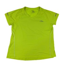 L.L. Bean S/S Neon Yellow V-Neck T-shirt Sz L Polyester Blend Stretch Activewear