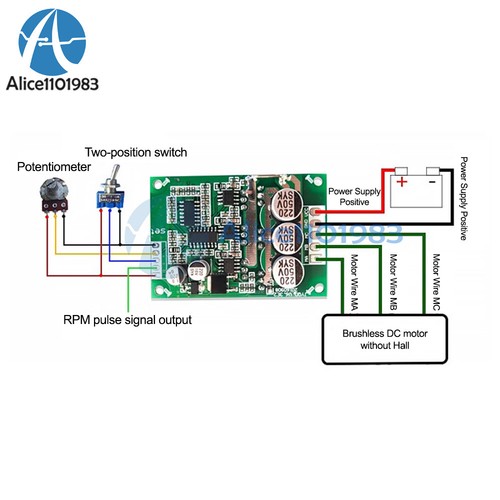DC12V-36V 500W Brushless Motor Speed Controller BLDC PWM Hall-less Motor Control - Picture 6 of 10