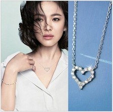 18" Silver Cubic Zirconia Open Love Heart Shaped Pendant Necklace Gift Box k14A