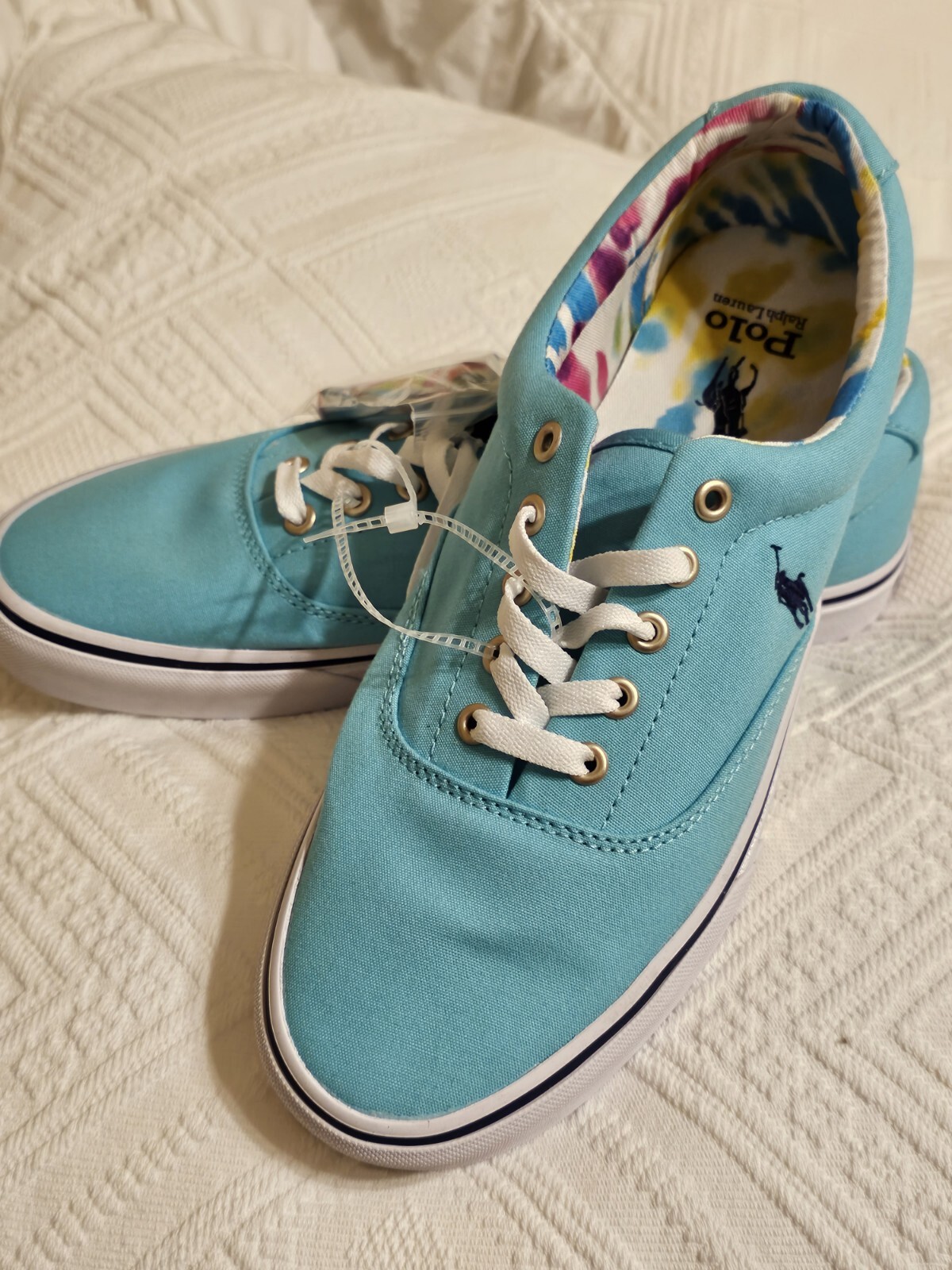 Scarpe da sneaker POLO RALPH LAUREN Keaton Pony SK LTL tela blu acqua UOMO 10 nuove con etichette!