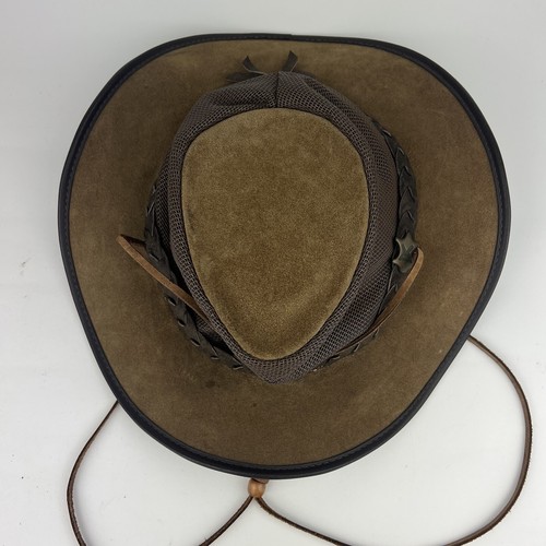 BC Hats Ausie Cowboy Hat Brown Oil Wax Worn Steer Hide Made Australia Strap - Picture 2 of 7