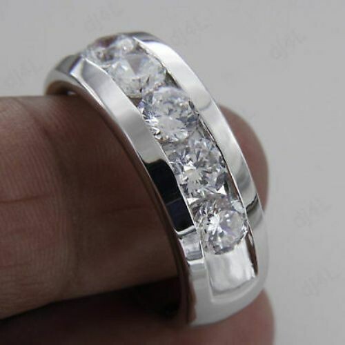 2 Ct Round Cut Simulated Diamond Men Engagement Wedding Ring 14K White ...