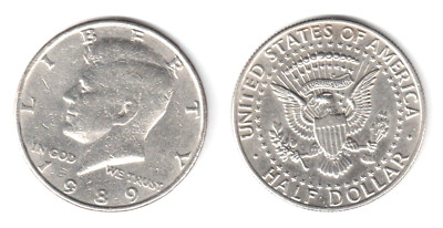 1989 P KENNEDY JFK HALF DOLLAR  - AVERAGE CIRCULATED - FREE SHIPPING!