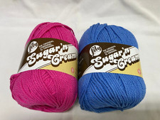 2 Balls Lily Sugar n Cream Yarn Blueberry and Hot Pink Cotton 4 oz 200 yd each