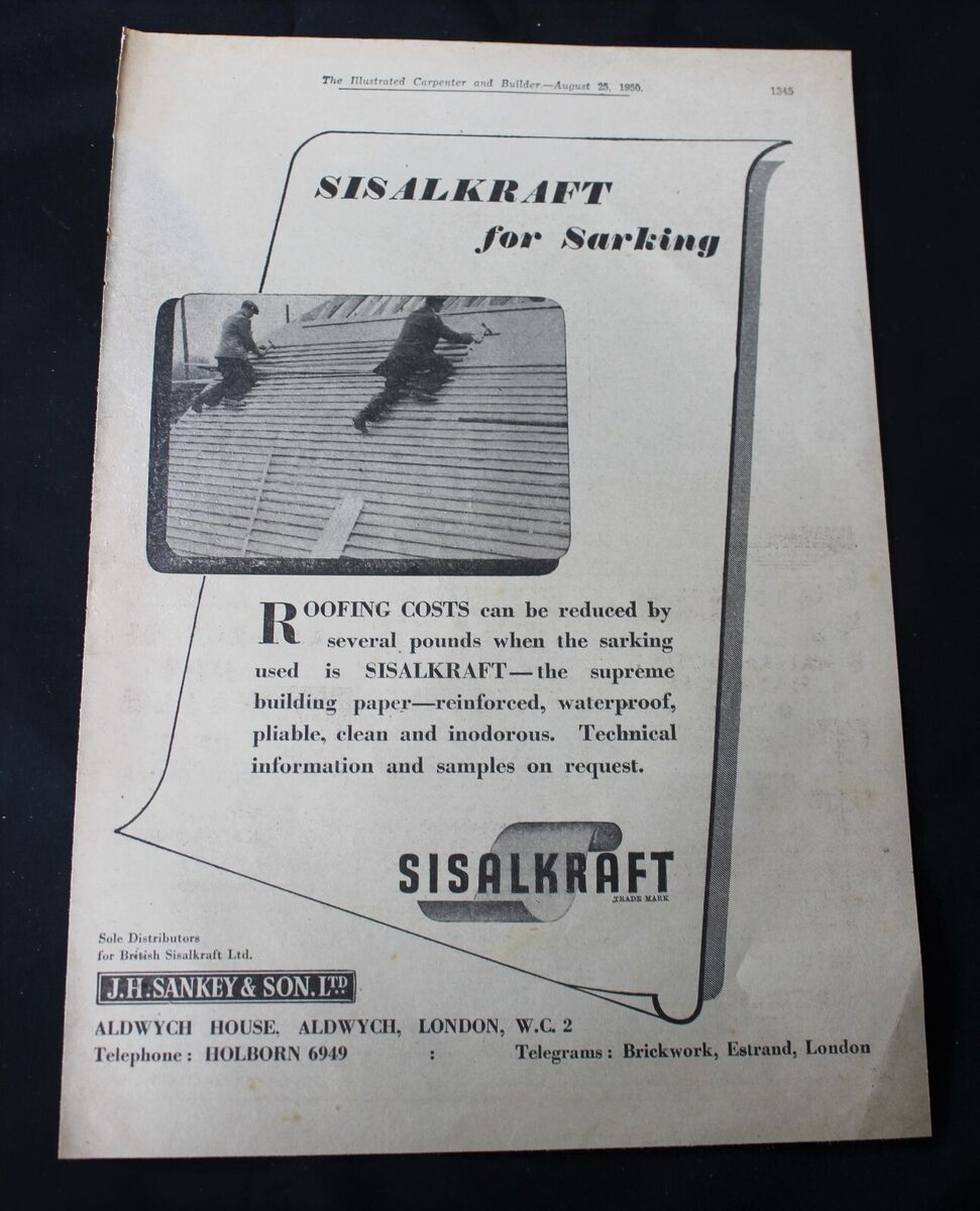 1950 Print advert 'SISALKRAFT FOR (ROOFING) SARKING' 12 x 8.5