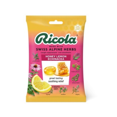 Ricola Cough Suppressant/Oral Anesthetic Drops Honey Lemon Echinacea 19 EA