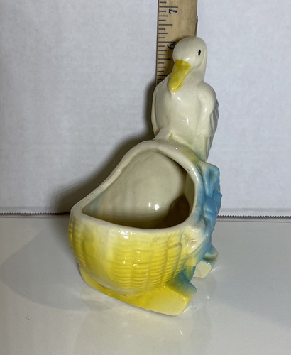 Stork Baby Bassinet Planter Vintage Pottery Ceramic Vintage Mid Century BOY blue - Picture 8 of 12