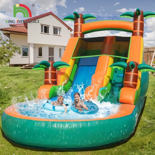 6.4x2.8x3.7m Tropical Inflatable Water Slide Bounce House Pool Combo with Blower