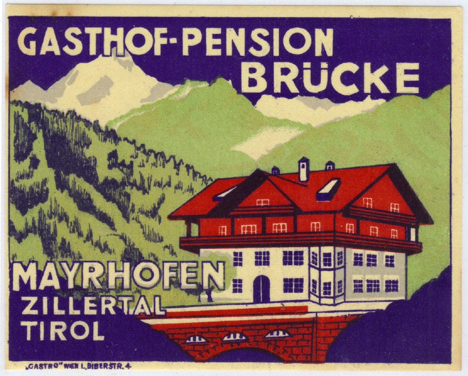 Austria Mayrhofen Luggage Tag for Gastof-Pension Brucke-image