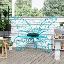 50 inch Cast Iron Metal Garden Outdoor Bench Butterfly Chair Garden Decor Blue