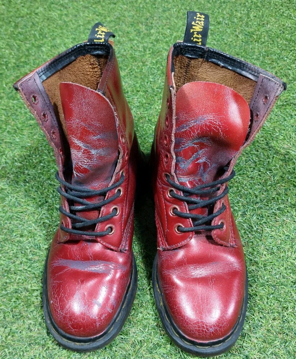 Great Original Vintage Dr Martens Tone Red Purple Distressed