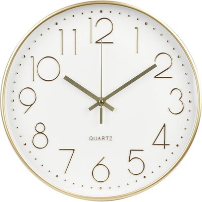 Wall Clock 12 Inch Non-Ticking Silent Modern Simple Style Round Decor Clock Gold