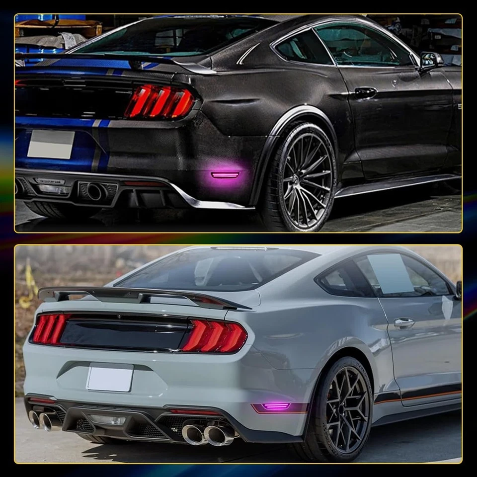 Ajuste 2015-2023 Ford Mustang para-choque traseiro digitalização roxa LED luz indicadora lateral conjunto 1-10 - Imagem 3 de 4