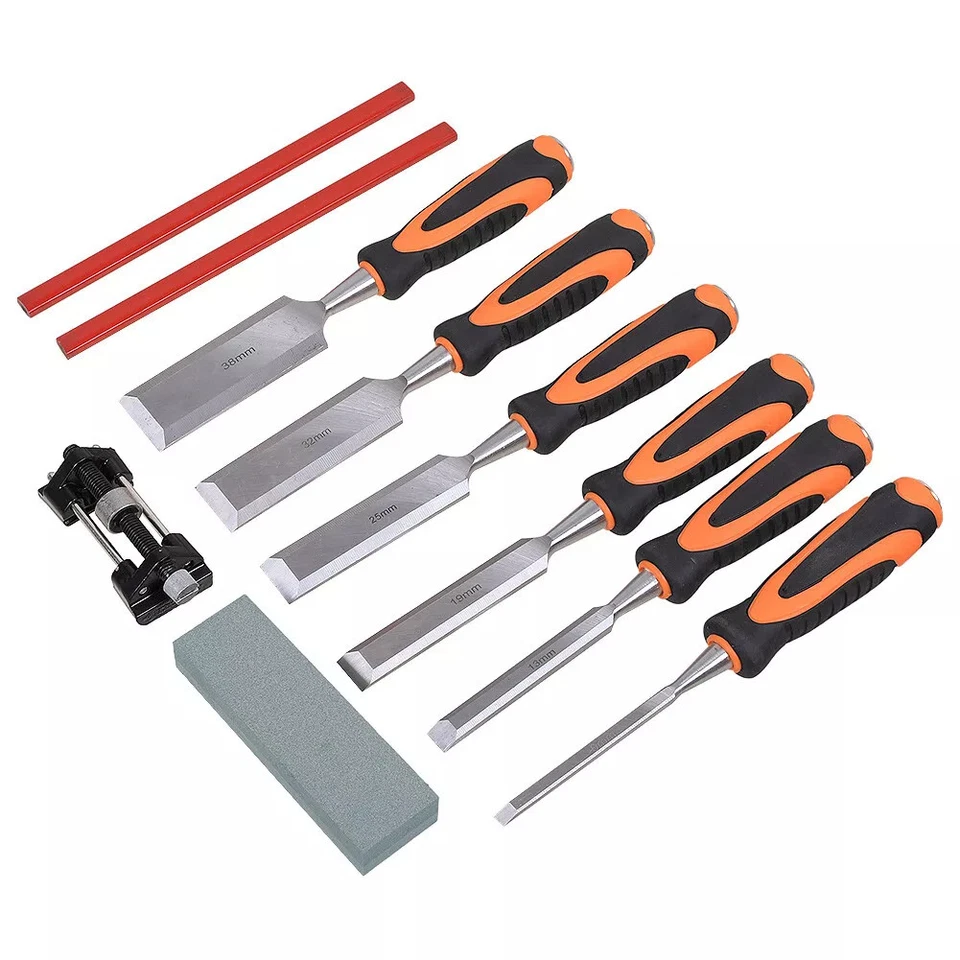 10Pcs Wood Chisel Set Woodworking Hand Tool Sharpening Stone w/ Storage Box UK - Image 4 of 4