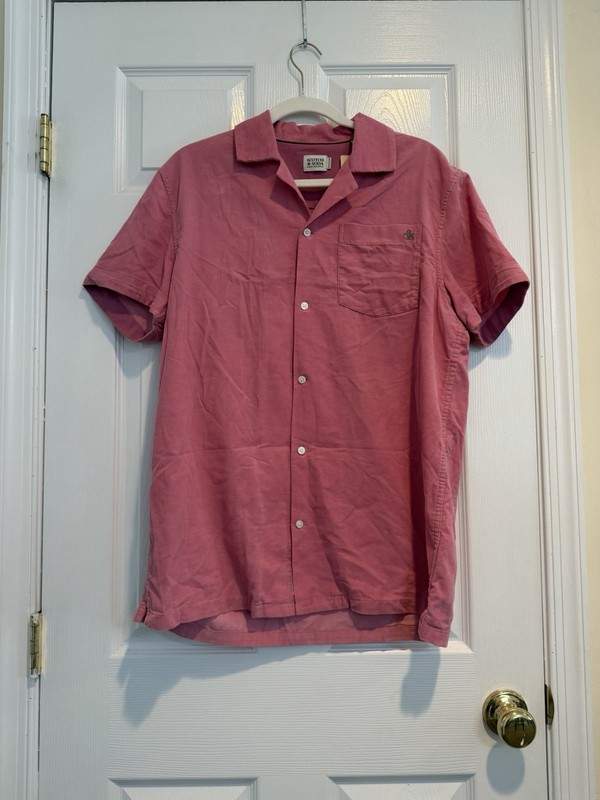 Scotch & Soda Shirt Mens M Pink Corduroy Button Front Short Sleeve Pocket Shirt