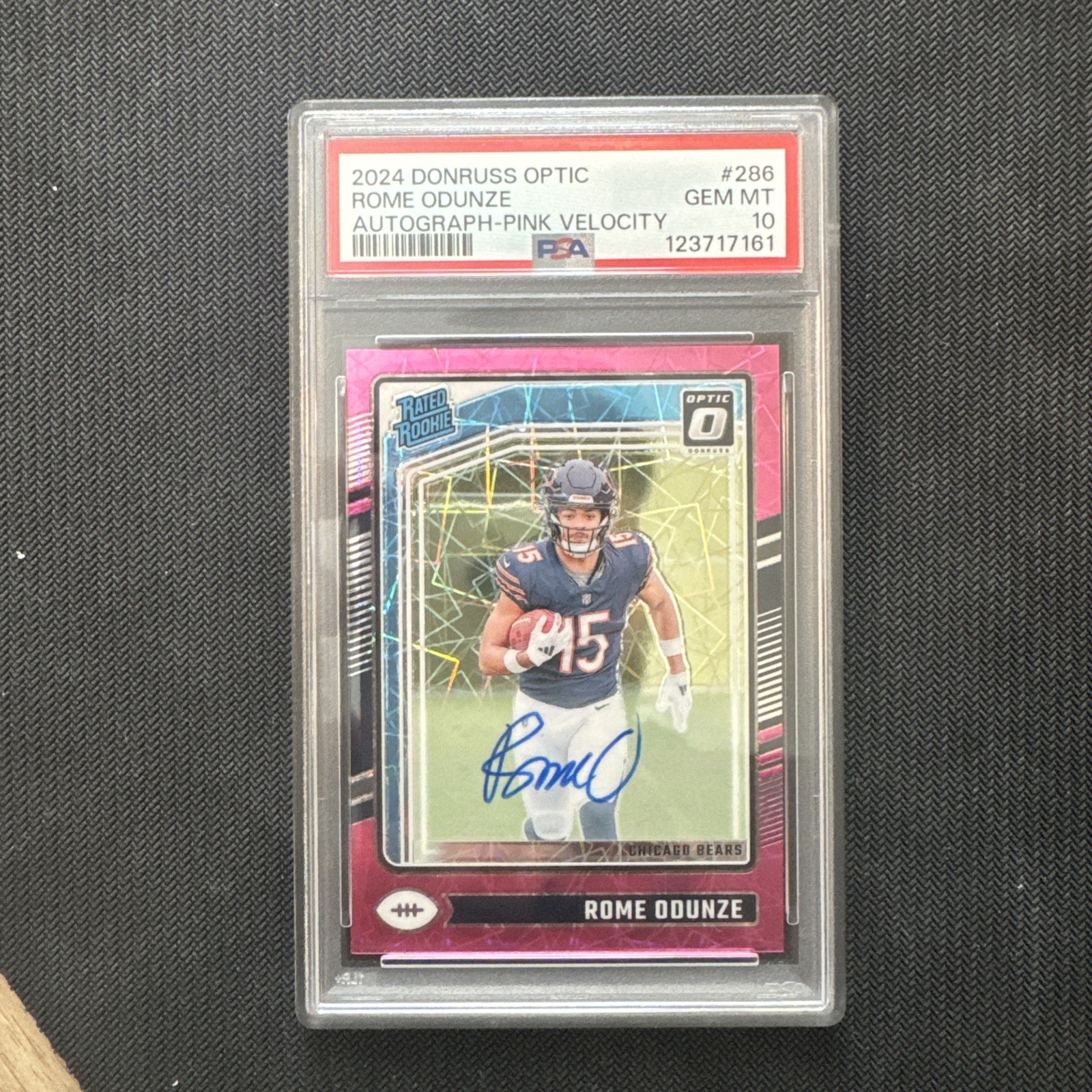 2024 Donruss Optic - Rome Odunze Rated Rookie  Auto Pink Velocity /50 #286 PSA10