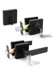 Square Keyed Alike Front/Exterior Door Lever with Single Cylinder Deadbolt, F...