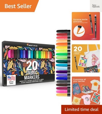 20 Fabric Markers Pens Set - Indelible and Permanent Fabric Paint Fine Point ...
