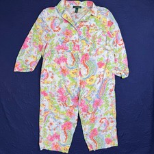 Lauren Ralph Lauren Womens L Pajama Set Cotton Floral Paisley Pink Blue Yellow