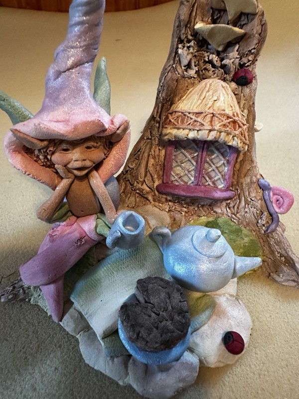 Elfin Collection Stephen Wise Elf Fairy Signed Vintage Sculpted Clay Tea Party